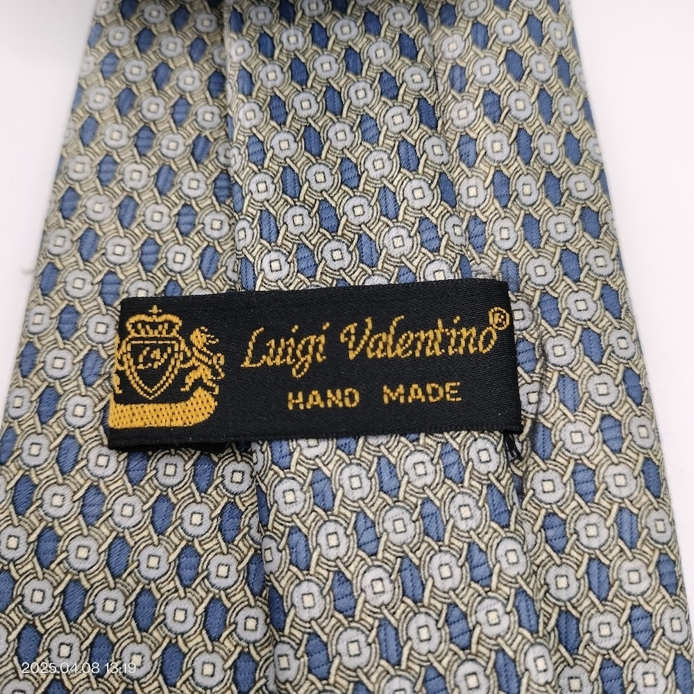 Luigi Valentino Silk Necktie Blue and Gray Geometric Circle Men's Tie Formal - Picture 3 of 8